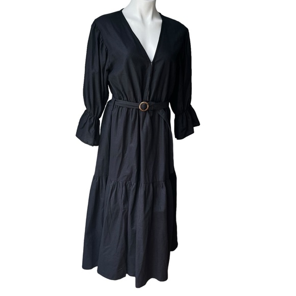 ELF Peony Black Linen Midi Dress, Sz XXL - Picture 6 of 15